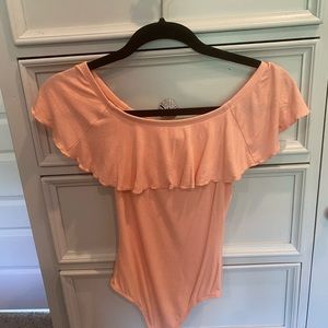 Off the shoulder peach body suit